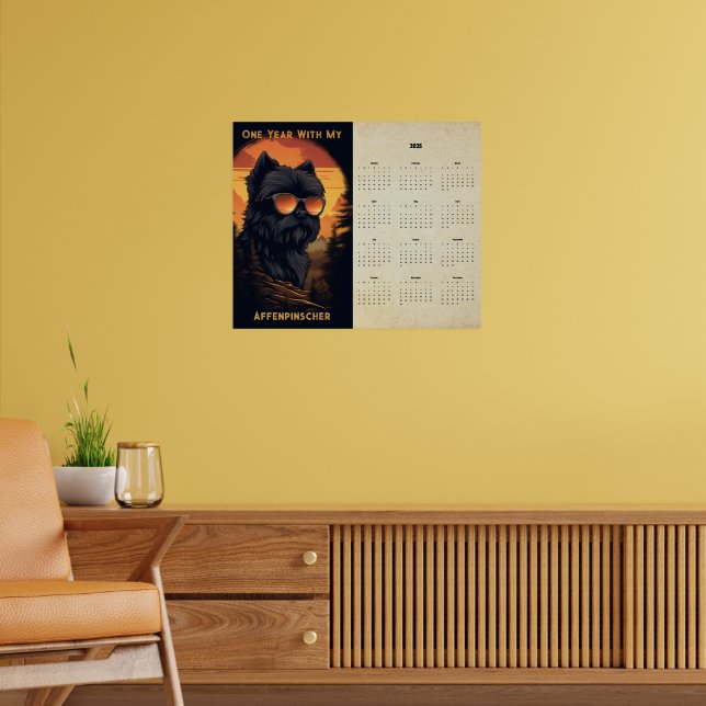 Poster Calendário Retroativo do Sunset Affenpinscher 2025 (Sala de Estar 2)