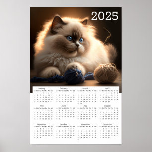 Poster Calendário Siamese Cat e Yarn 2025