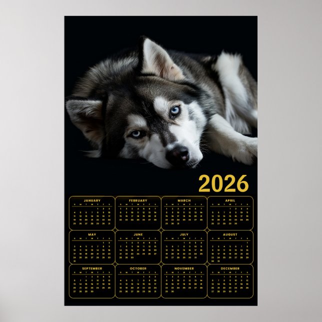 Poster Calendário Siberiano Husky 2026 (Frente)