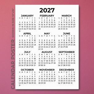 Poster Calendário Simples Básico Preto e Branco 2027