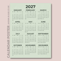 Calendário Simples Básico Verde Salvia 2027