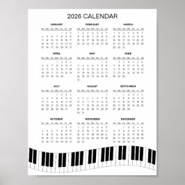 Poster Calendário Simples de 2026 com Teclas de Piano | 