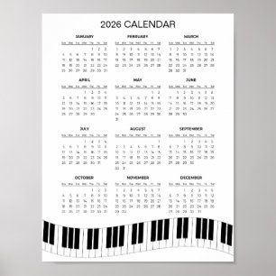 Poster Calendário Simples de 2026 com Teclas de Piano   