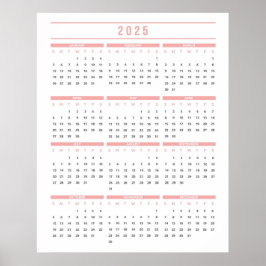 Poster Calendário Simples Rosa 2025