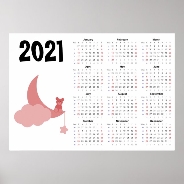 Poster Calendário Ursinho de pelúcia 2021 Cartaz - início (Frente)