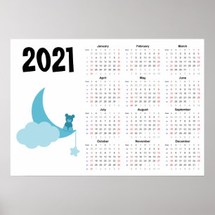 Poster Calendário Urso de pelúcia 2021 Cartaz - início no