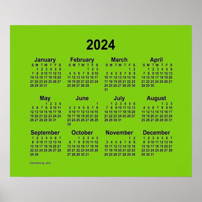 Poster Calendário Verde Amarelo de 2024 por Janz Impressã (Frente)