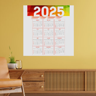 Poster Calendário Vertical Mínimo Anual Completo 2025