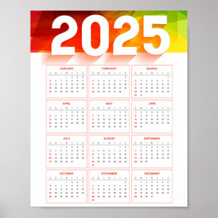 Poster Calendário Vertical Mínimo Anual do cheio 2025