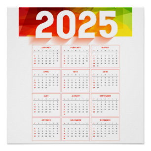 Pôster Calendário Vertical Mínimo Anual do cheio 2025
