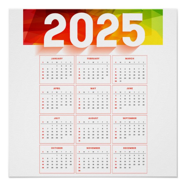 Pôster Calendário Vertical Mínimo Anual do cheio 2025 (Frente)