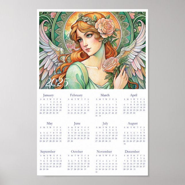 Poster Calendário Vintage Angel Art Deco 2025. (Frente)