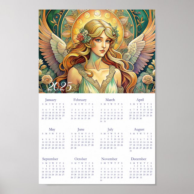 Poster Calendário Vintage Angel Art Deco 2025. (Frente)