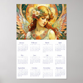 Poster Calendário Vintage Angel Art Deco 2025.