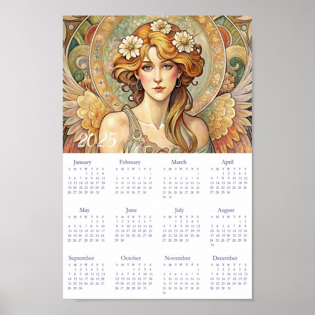 Poster Calendário Vintage Angel Art Deco 2025. (Frente)