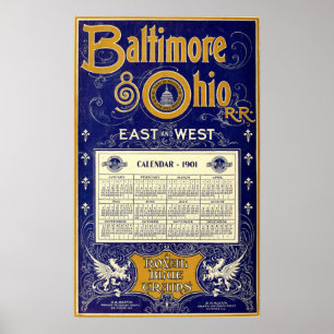 Poster Calendário Vintage Baltimore & Ohio Rail Road 1901
