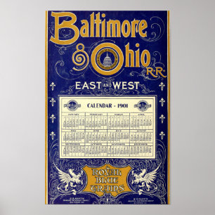 Poster Calendário Vintage Baltimore & Ohio Rail Road 1901