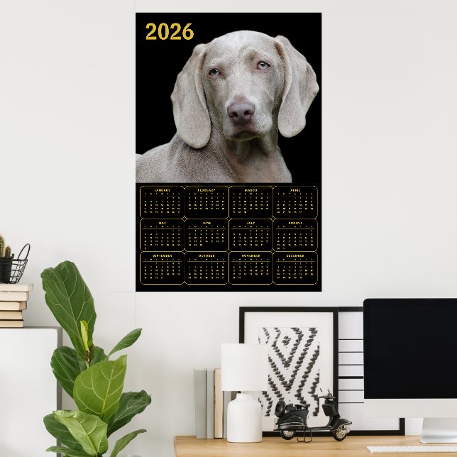 Poster Calendário Weimaraner 2026 (Escritório em casa)