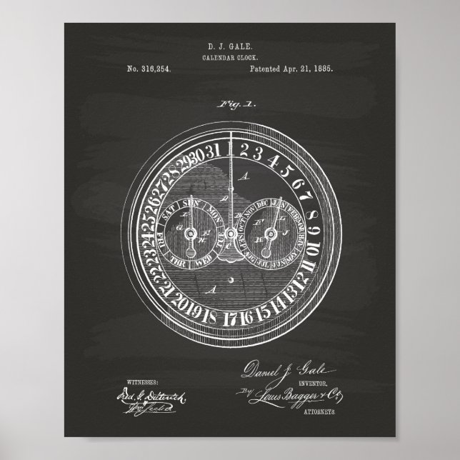 Poster Calender Clock 1885 Patent Art Chalkboard (Frente)