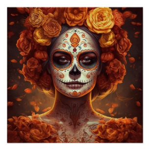Pôster Calêndula Catrina Dia dos Mortos