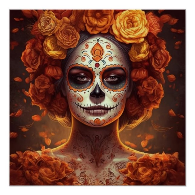 Pôster Calêndula Catrina Dia dos Mortos (Frente)