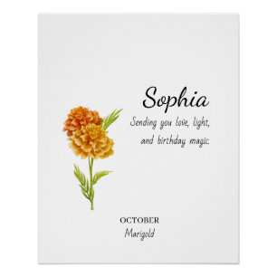 Pôster Calendula de Outubro Aniversário Personalizado