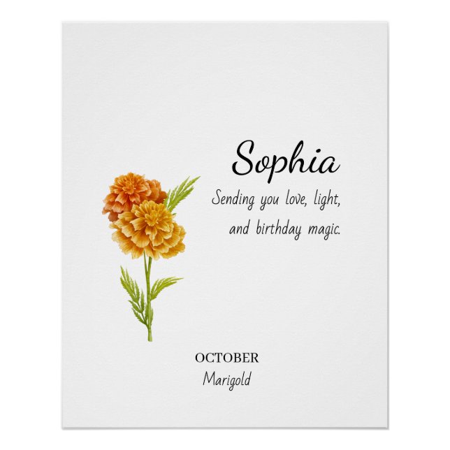 Pôster Calendula de Outubro Aniversário Personalizado (Frente)