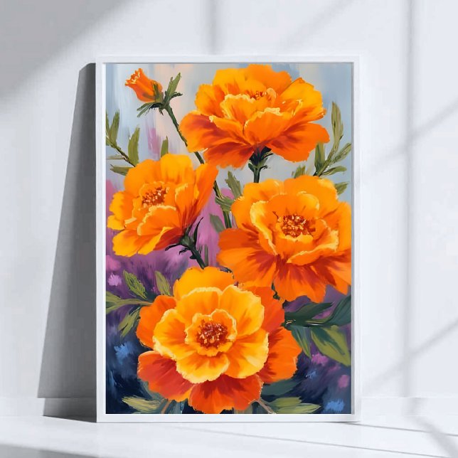 Poster Calêndulas Laranja | Flor de Outubro Aquarela (Criador carregado)