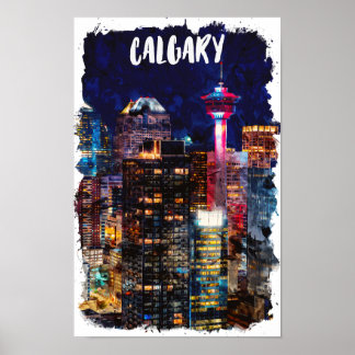 Poster Calgary Alberta Skyline Por Noite
