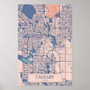 Poster Calgary Canadá Mapa da Cidade Ventilada Viagem