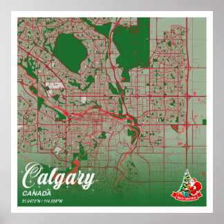 Poster Calgary - Mapa das cidades de Natal do Canadá