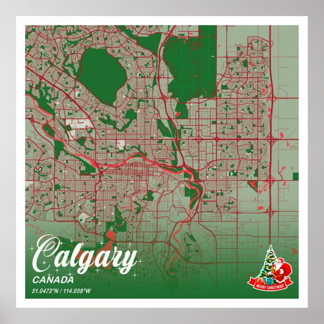 Poster Calgary - Mapa das cidades de Natal do Canadá (Frente)