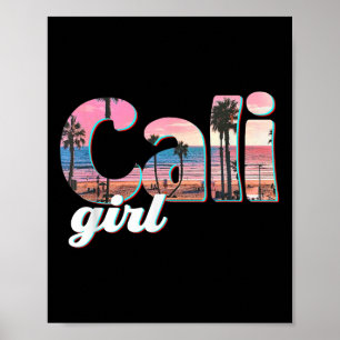 Poster Cali Girl Sunset Beach California Summer Retro Wom