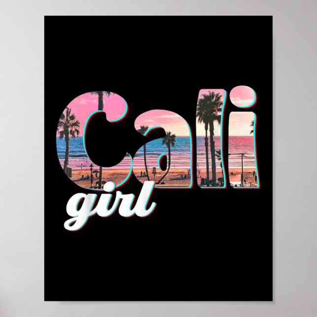 Poster Cali Girl Sunset Beach California Summer Retro Wom (Frente)