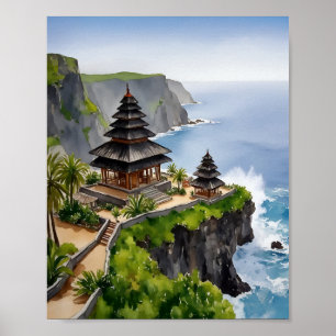 Poster Cali Indonesia Uluwatu Temple Watercolor