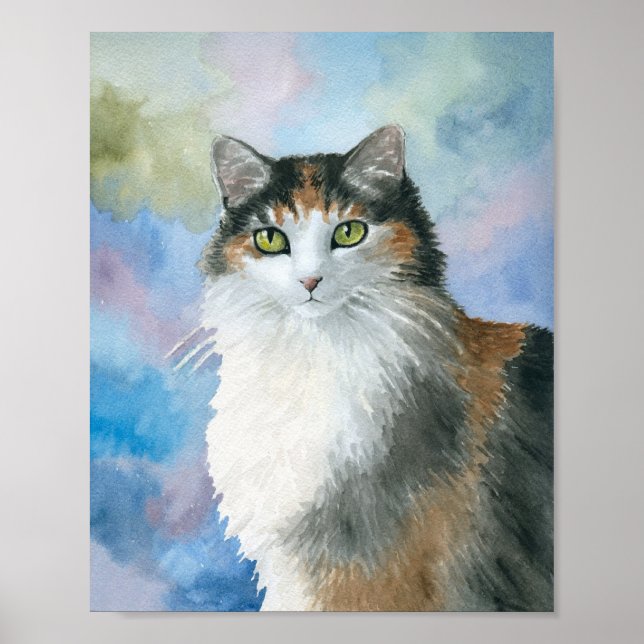 Poster Calico Cat 572 Tortie Tortoise com casca azul (Frente)