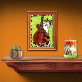Pôster Calico Cat com Mandolin Mini Folk Art