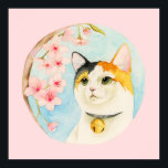 Poster Calico Cat Watercolor Painting, Pop Art<br><div class="desc">Esta é uma ilustração aquosa de um gato calico olhando para cima e desfrutando da flor da cereja. "Hanami" é uma tradição japonesa onde as pessoas celebram e festejam debaixo das cerejeiras floradas quando estão na floração do cheio. Design para amantes de gatos.</div>