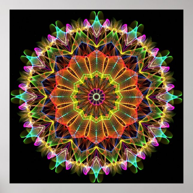Poster Calidoscópio Flor Estrela Laranja (Frente)