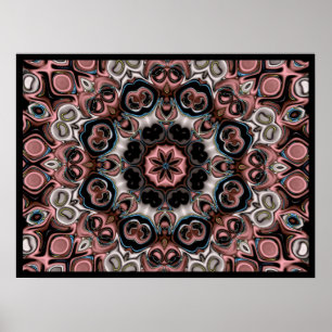 Poster Calidoscópio Floral Rosa e Cinza