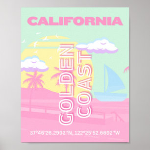 Poster California, Beach, Viagem Art, Preppy