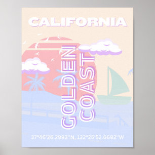 Poster California, Beach, Viagem Art, Preppy, Pastel