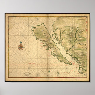 Poster Califórnia como mapa das ilhas dos anos 1600.
