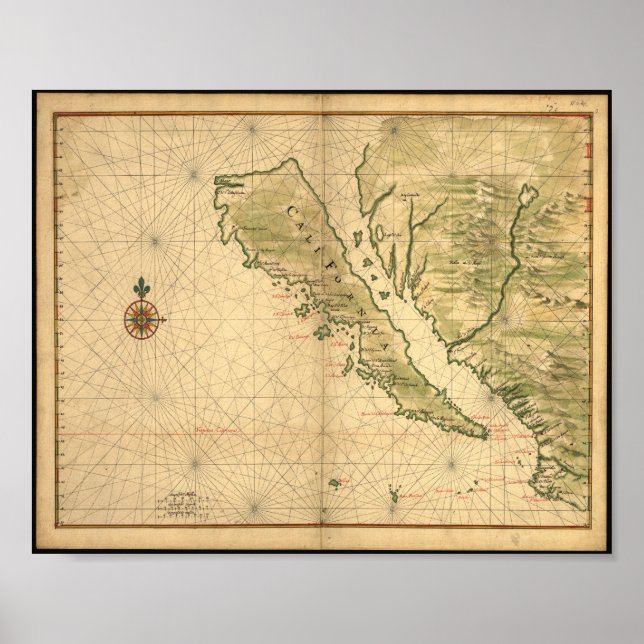 Poster Califórnia como mapa das ilhas dos anos 1600. (Frente)