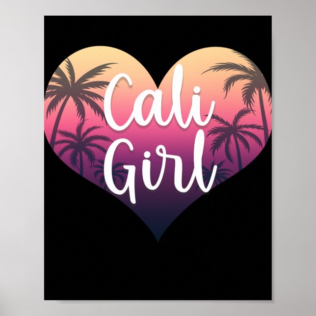 Poster California Heart Palm Trees Summer Cali Girl (Frente)
