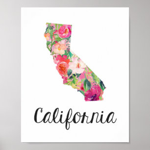 Poster California Impressão, Floral California Map Poste