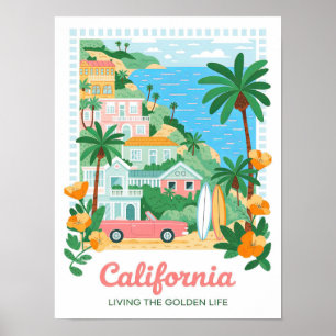 Poster California Living the Ouro Life Summer Viagem