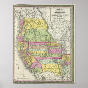 Pôster Califórnia, Oregon, Washington, Utá, New mexico 