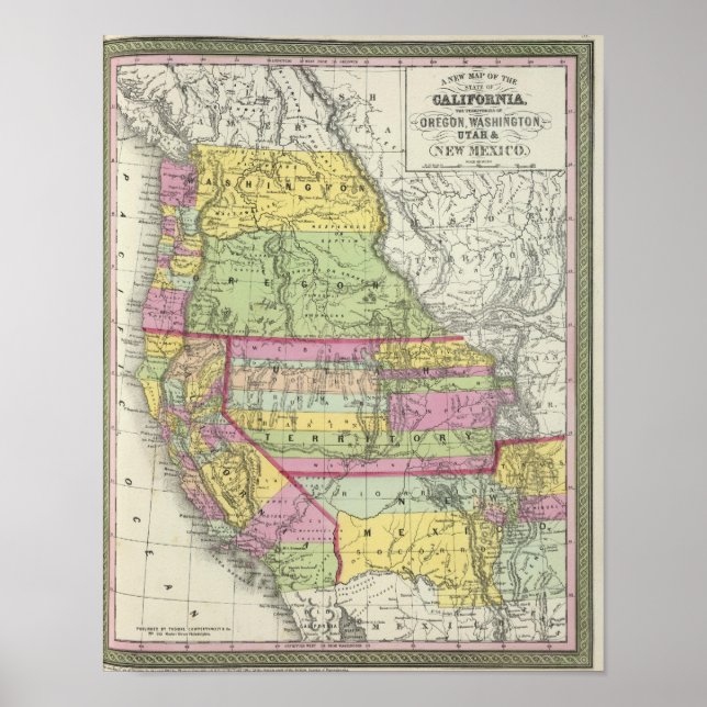 Pôster Califórnia, Oregon, Washington, Utah, Novo México  (Frente)