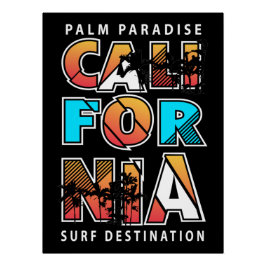 Pôster California Palm Paradise: Um Sonho de Surf